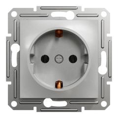 Фото Розетка одинарная с заземлением Schneider Asfora алюминий  - Магазин MASMART