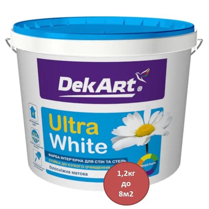Фото Фарба інтер'єрна акрилова DeKart для стін і стель  1,2кг Ultra White, матова - Магазин MASMART