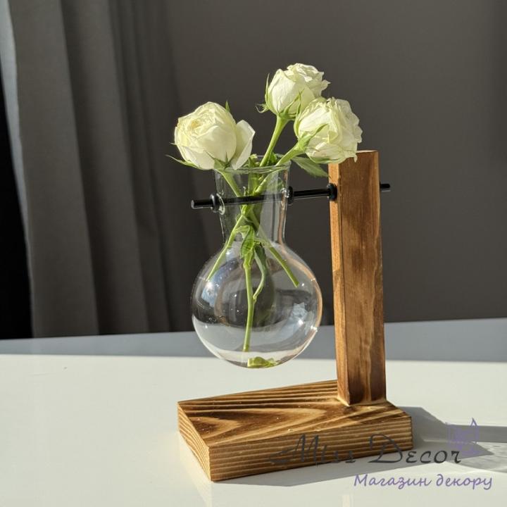 Фото Ваза со стеклянными колбами на деревянной подставке Miss Decor D-6909 13,5 см - Магазин MASMART