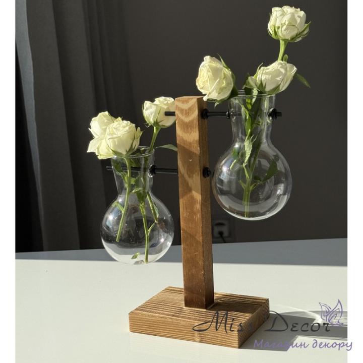 Фото Ваза зі скляними колбами на дерев'яній підставці Miss Decor D-6908 19,5 см - Магазин MASMART