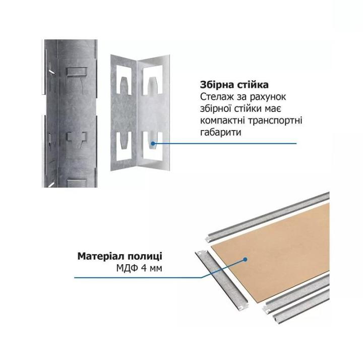 Фото Стелаж Меткас Бюджет (1800х700х400 мм) 175 кг/полицю, 5 полиць, МДФ, оцинкований, металевий  - Магазин MASMART