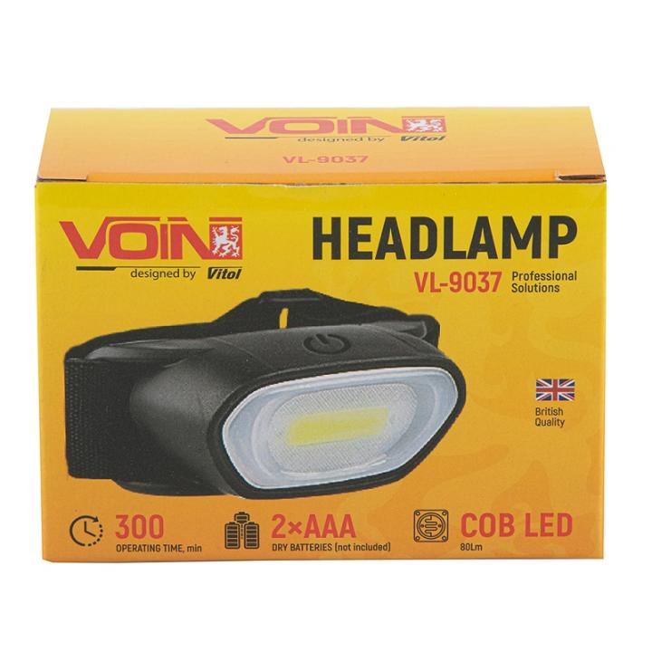 Фото Ліхтар налобний LED VOIN VL-9037 COB 80Lm/2xAAA (не в комплекті)  - Магазин MASMART