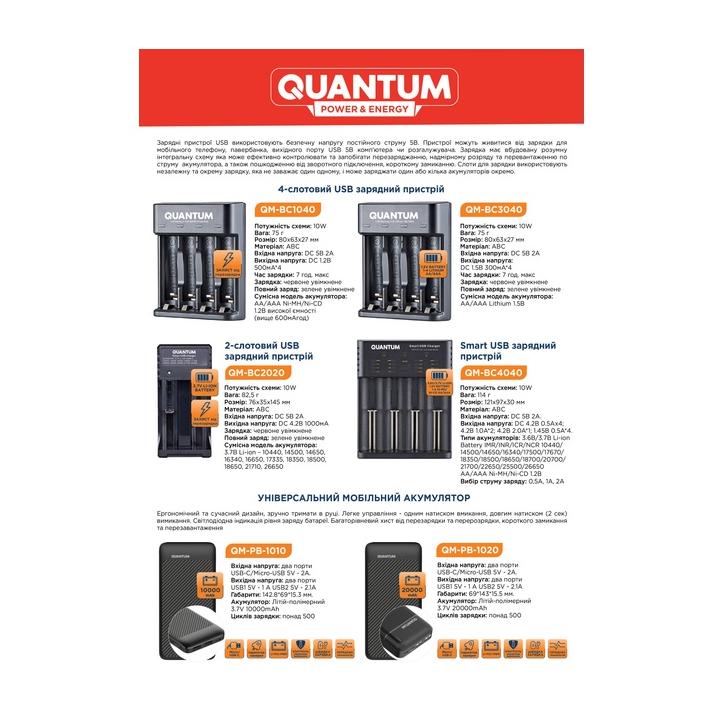 Фото Зарядное устройство Quantum QM-BC4040 для аккумуляторов универсальное 4-slot (USB)  - Магазин MASMART