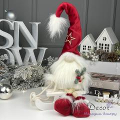 Фото Новогодний гном на санках красный 50см MissDecor J-023  - Магазин MASMART