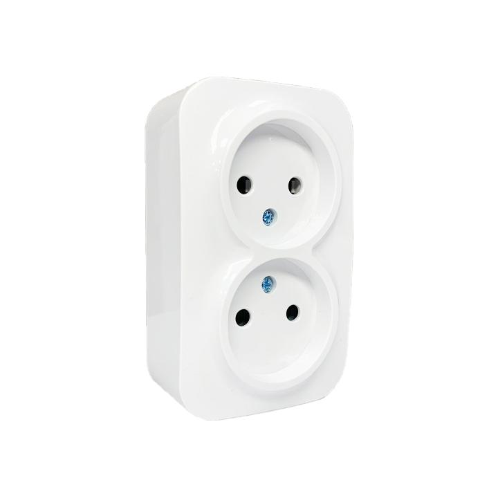 Фото Розетка подвійна без заземлення AWM DARA біла - Магазин MASMART