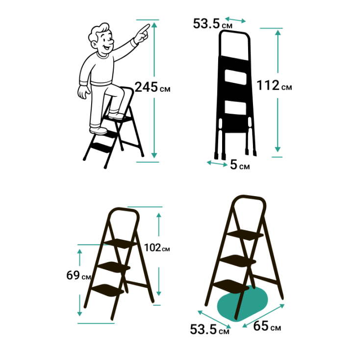 Фото Стрем'янка металева AlexValex 3 сходинки (AVL-SW3)  - Магазин MASMART