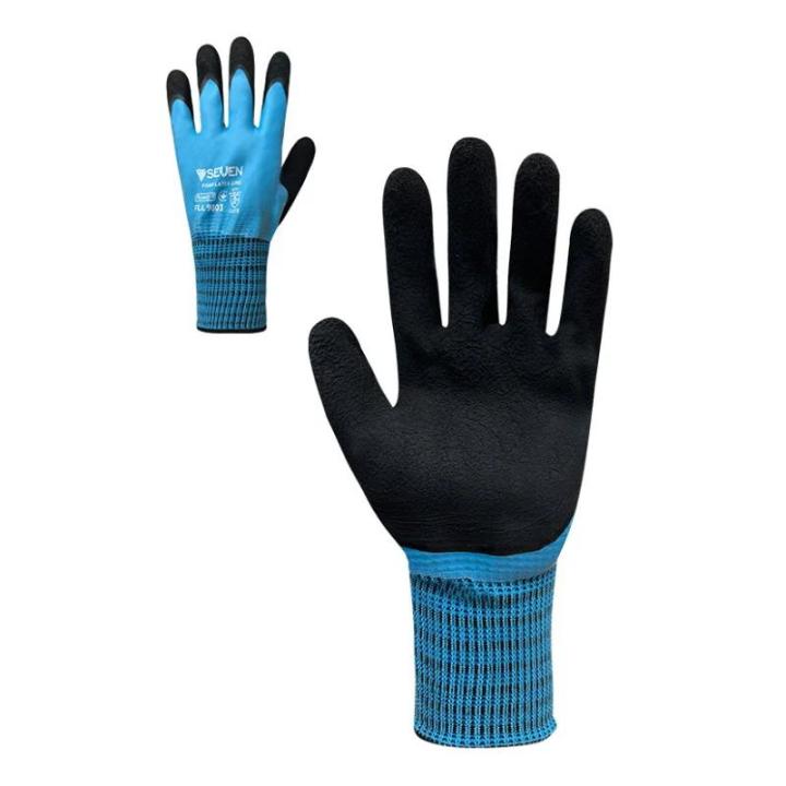 Фото Рукавички синтетичні сині з синьо-чорним вспіненим повним латексним покриттям Seven FLL9803 р.10 (69803) - Магазин MASMART