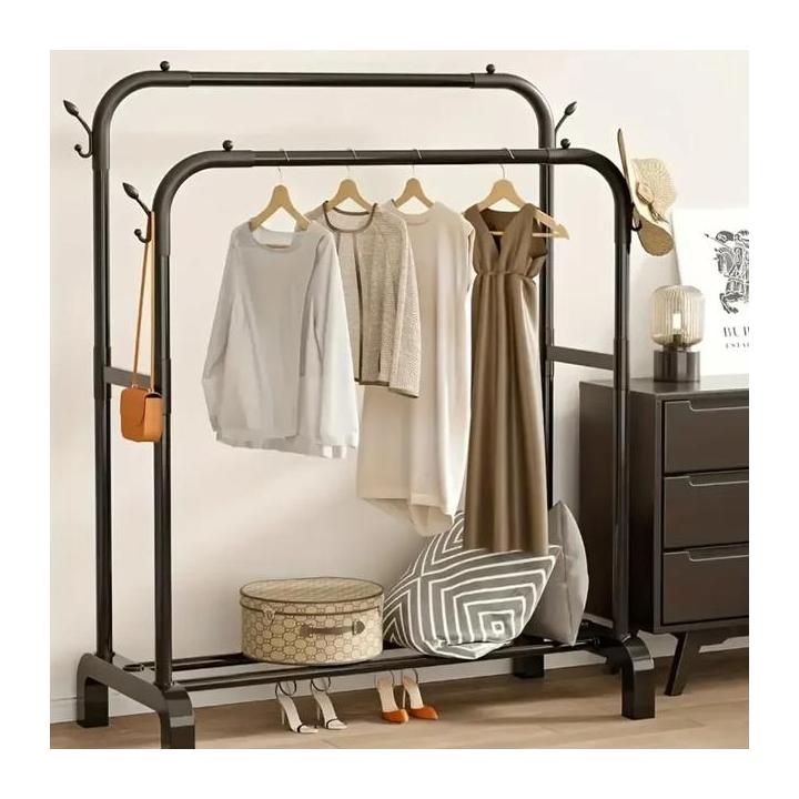 Фото Вішалка-стійка для одягу подвійна 110х40х150см R88772 чорна  - Магазин MASMART
