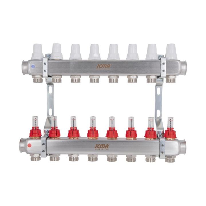 Фото Коллекторная группа 1"х3/4" 8 выходов Icma №К073 со встроенными расходомерами (47217) - Магазин MASMART