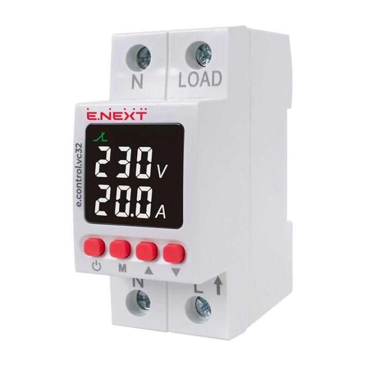 Фото Реле контролю напруги та струму E.Next  32А однофазне з індикацією e.control.vс32 p0690028 - Магазин MASMART