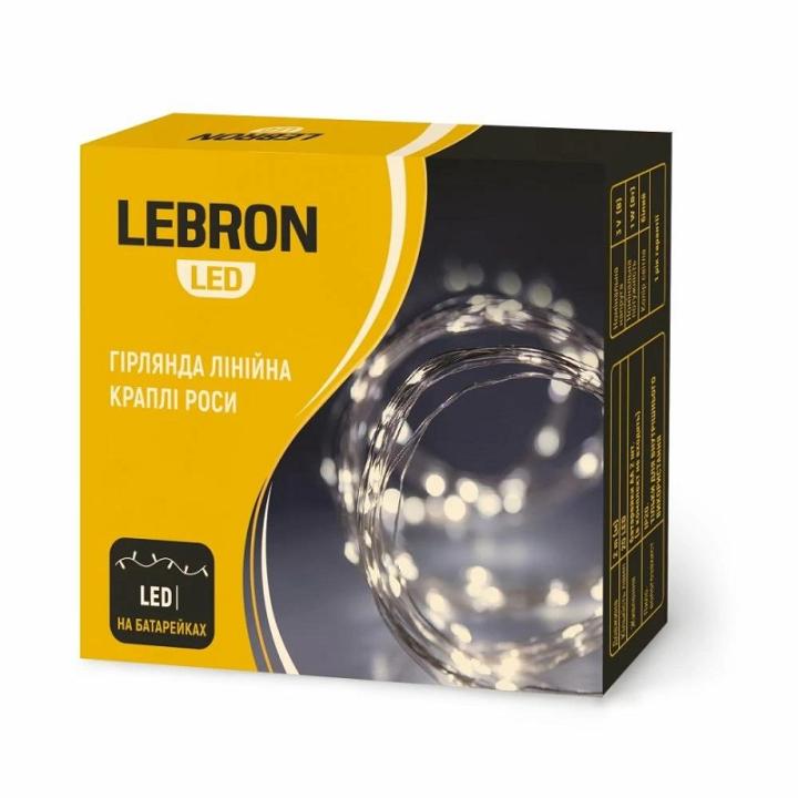 Фото Гирлянда LED Lebron 5м капли росы на батарейках (3*AA) 15-18-06 белая - Магазин MASMART