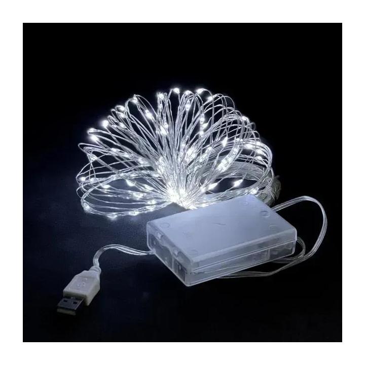 Фото Гірлянда LED 10м краплі роси на батарейках та USB 100LED біла  - Магазин MASMART