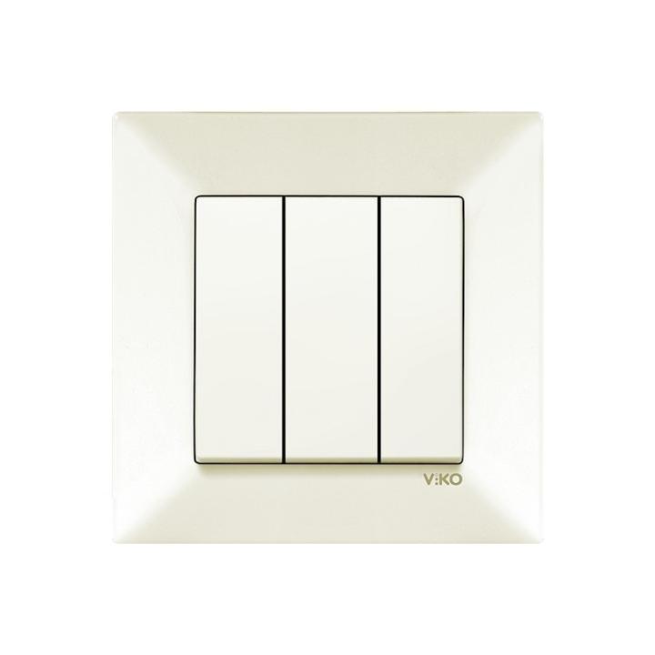 Фото Вимикач триклавішний VIKO Meridian крем - Магазин MASMART