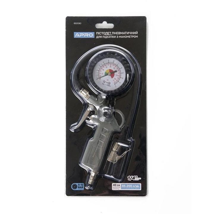 Фото Пістолет для підкачки коліс пневматичний з манометром APRO 85-200л/хв 12бар (850080)  - Магазин MASMART