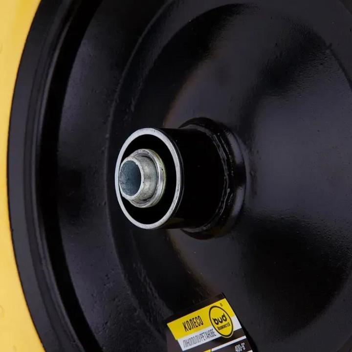 Фото Колесо BudMonster ПУ 4.0х8, желтое, диск черный, посадочный диаметр 20мм, втулка 90мм (01-059)  - Магазин MASMART