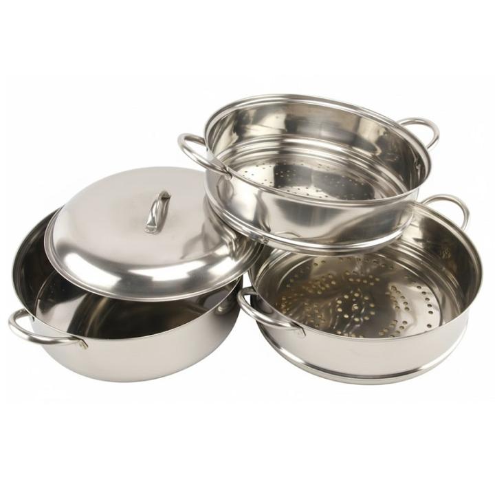 Фото Кастрюля-пароварка с крышкой 3-уровневая A-PLUS 28см (0379)  - Магазин MASMART