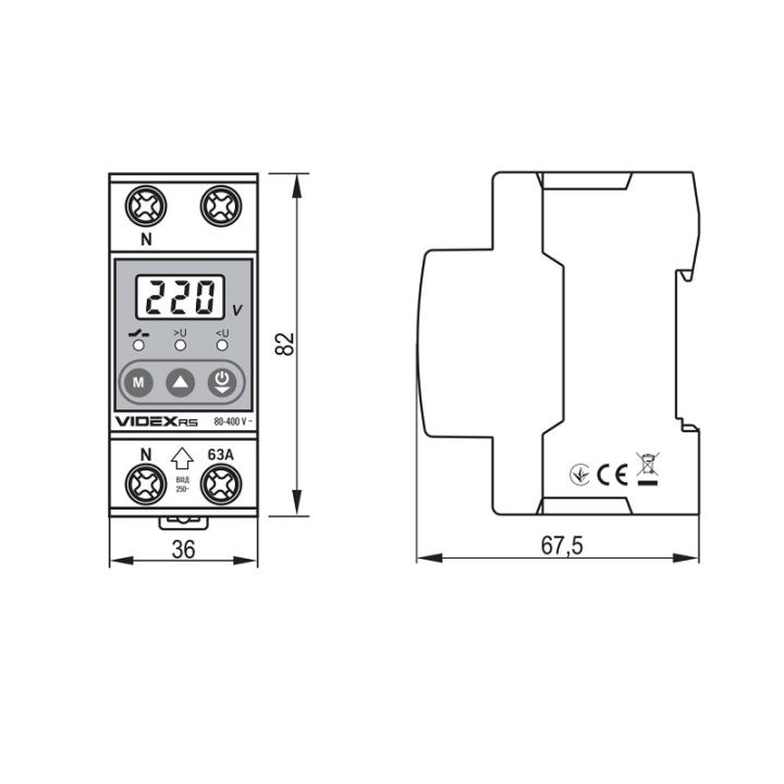 Фото Реле контроля напряжения 63А VIDEX RESIST 145-300В VF-RS-RN63 27122  - Магазин MASMART
