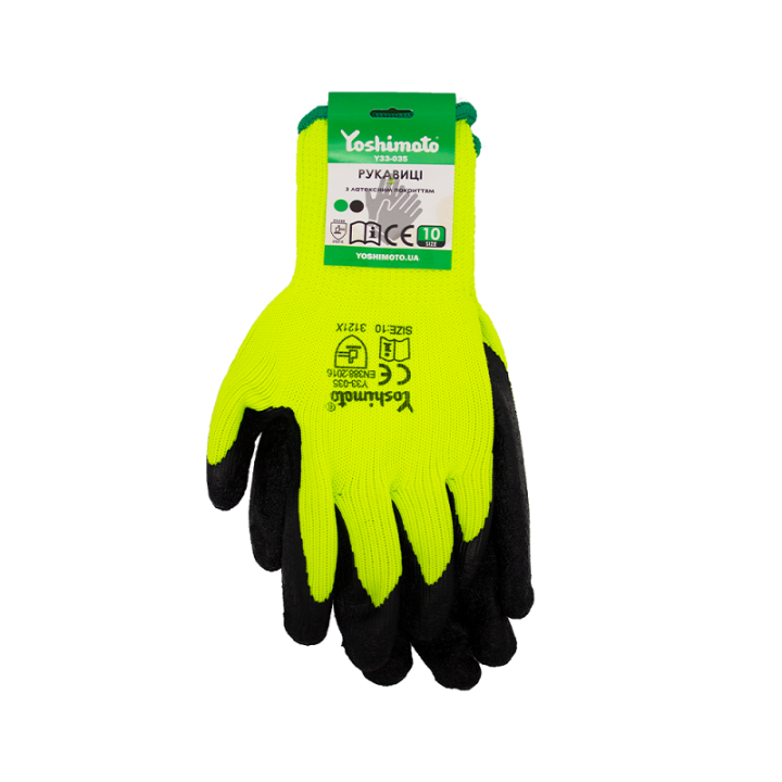 Фото Рукавички Yoshimoto трикотажні з латексним покриттям зелені з 10 розмір Y33-035  - Магазин MASMART