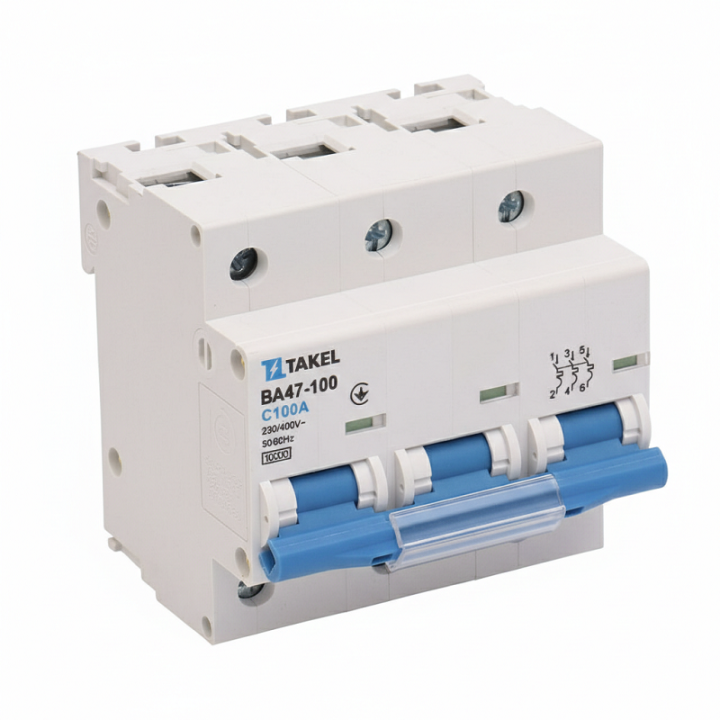 Фото Автоматичний вимикач 3P 100А TAKEL ВА47-100-С 10кА - Магазин MASMART