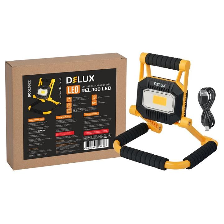 Фото Прожектор LED переносной аварийный Delux REL-100 (3.7V 2200mAh) LED COB 10W 6500K IP54  - Магазин MASMART