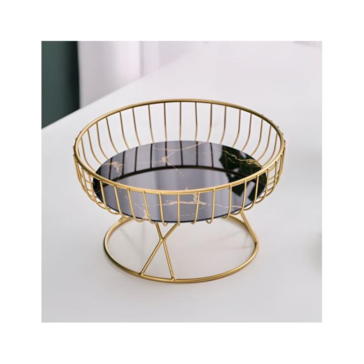 Фото Фруктовница на ножке металлическая Miss Decor gold D-6690 черная/золото 23 см - Магазин MASMART