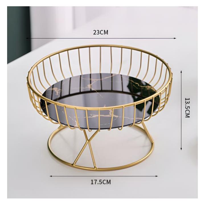 Фото Фруктовниця на ніжці металева Miss Decor gold D-6690 чорна/золото 23 см  - Магазин MASMART