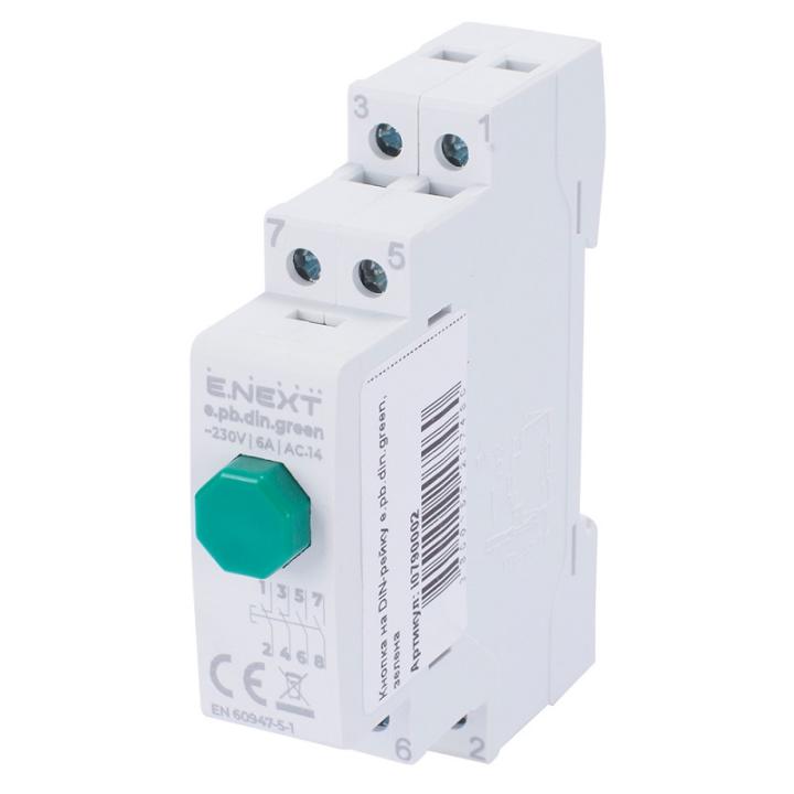 Фото Кнопка на DIN-рейку E.Next e.pb.din.green зелена i0790002 - Магазин MASMART