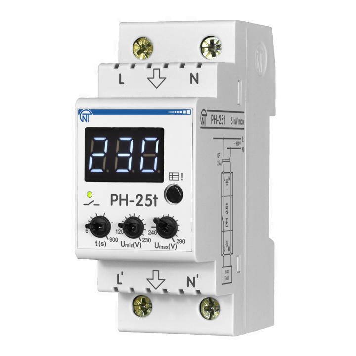 Фото Реле напряжения однофазное Новатек РН-25t 25А с термозащитой - Магазин MASMART