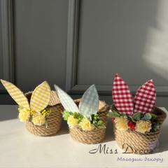 Фото Кашпо кругле з джгута з вушками 12 см (колір в асортименті)  - Магазин MASMART