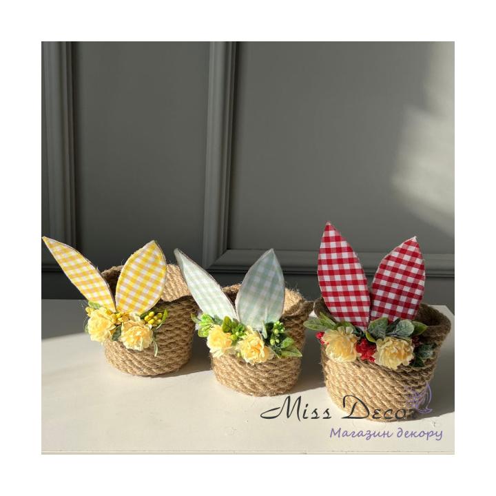 Фото Кашпо круглое из жгута с ушками 12 см (цвет в ассортименте) - Магазин MASMART