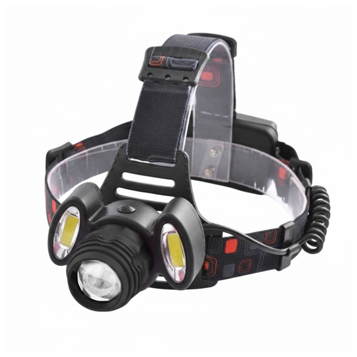 Фото Фонарь наголовный аккумуляторный Police T6+2COB, 4 режима, ЗУ micro USB, 2х18650, zoom, Box - Магазин MASMART