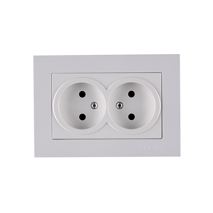 Фото Розетка двойная без заземления Arvia Electric Karen белая - Магазин MASMART