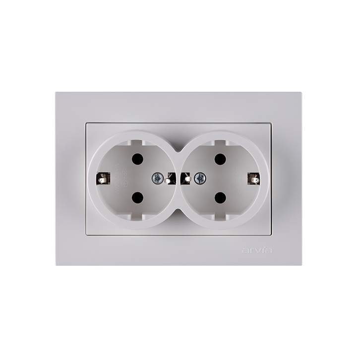 Фото Розетка двойная с заземлением Arvia Electric Karen белая - Магазин MASMART