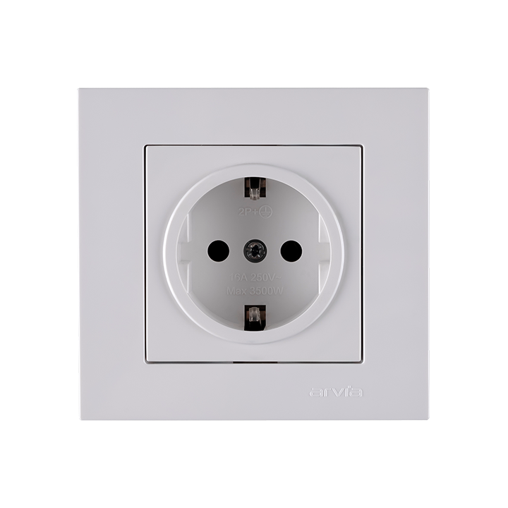Фото Розетка одинарная с заземлением Arvia Electric Karen белая - Магазин MASMART