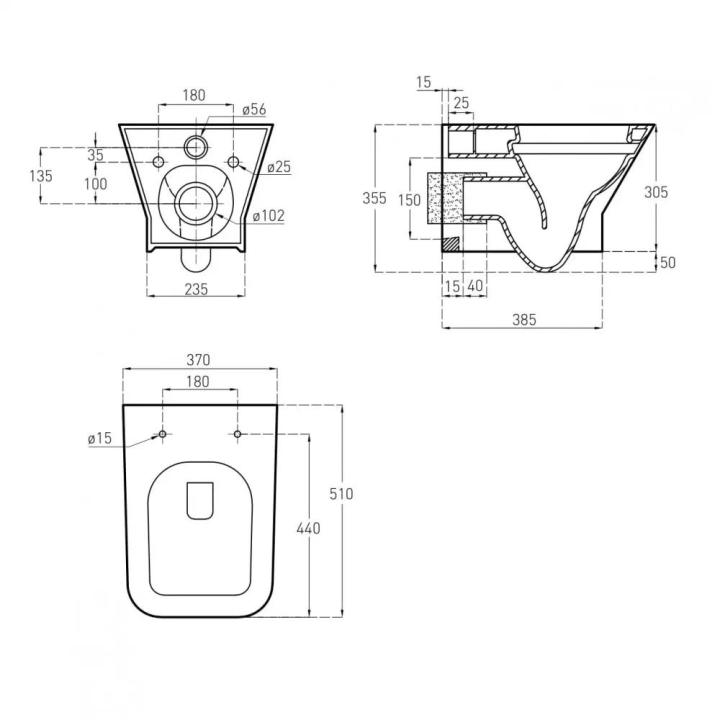 Фото Комплект инсталляции Volle Master с унитазом Leon Rimless Slim (141515+13-11-160)  - Магазин MASMART