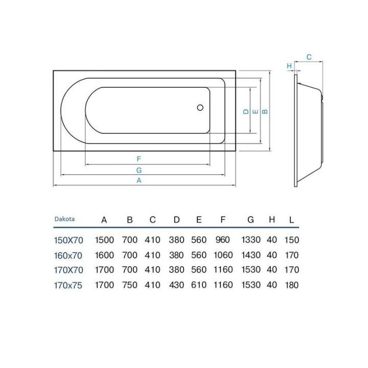 Фото Ванна акрилова Koller Pool Dakota 170x75см (сифон та ніжки в комплекті)  - Магазин MASMART