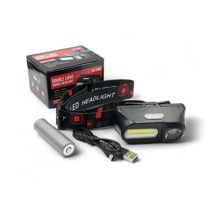 Фото Фонарь налобный аккумуляторный KX-1804 XPE+COB 1x18650 ЗУ Type-C  - Магазин MASMART
