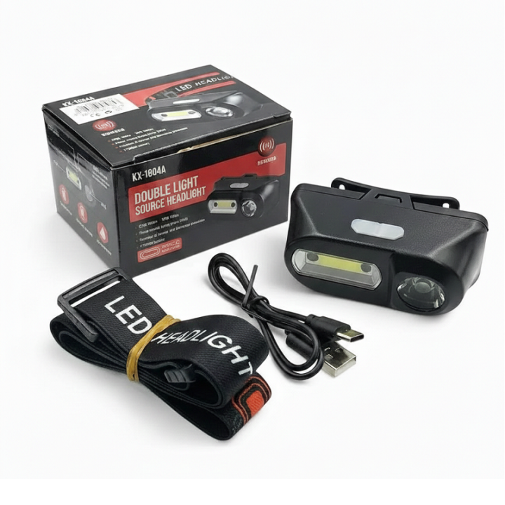 Фото Фонарь налобный аккумуляторный с датчиком движения KX-1804А XPE+COB Motion Sensor 1x18650 ЗУ Type-C  - Магазин MASMART