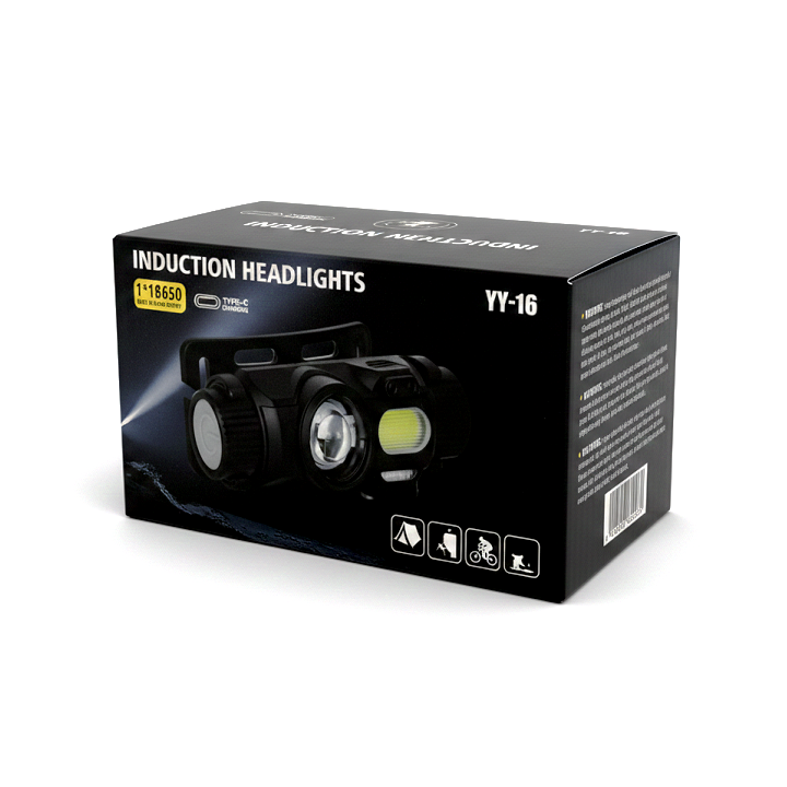 Фото Фонарь налобный аккумуляторный с датчиком движения YY-16 XPE+COB Motion Sensor и магнит 1x18650 ЗУ Type-C  - Магазин MASMART