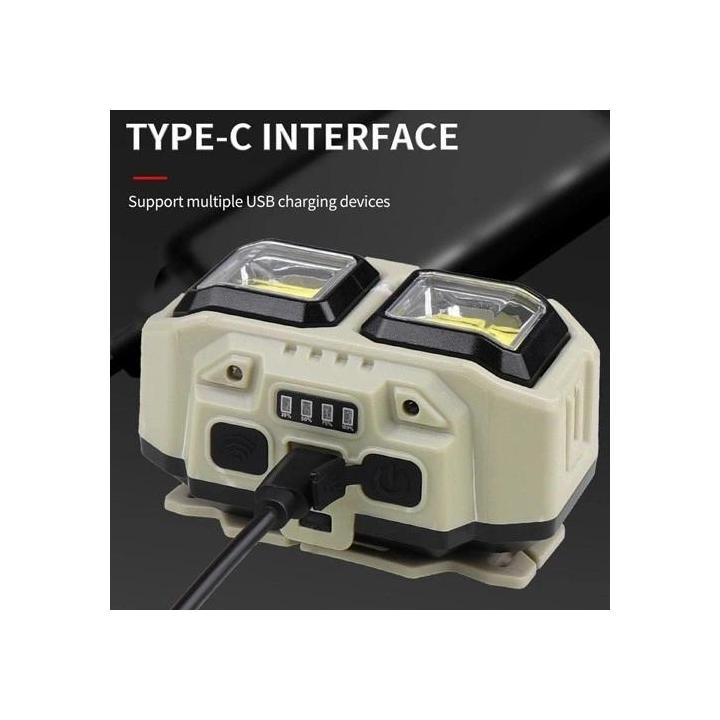 Фото Ліхтар наголовний акумуляторний з датчиком руху HX-816S 2COB(white+red) Motion Sensor Waterproof 1x18650 ЗУ Type-C Box  - Магазин MASMART