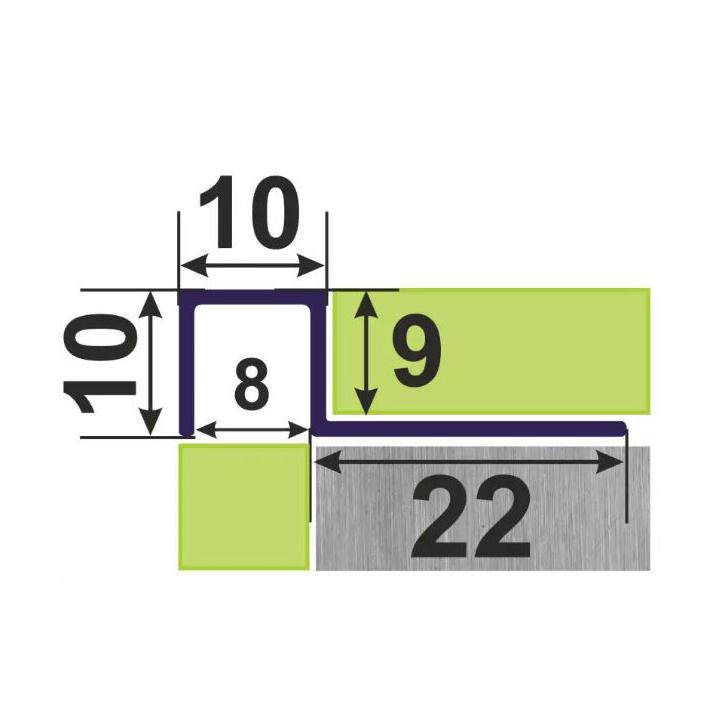 Фото Профіль для плитки АДБ 10 алюмінієвий декоративний бордюр П-подібний 2,7 м срібло матове  - Магазин MASMART