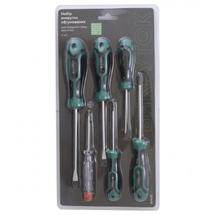 Фото Набор отверток обрезиненных Сила Стандарт 6шт (SL3x75, SL5x100, SL6x125, PH0x75, PH1x100) (300688)  - Магазин MASMART