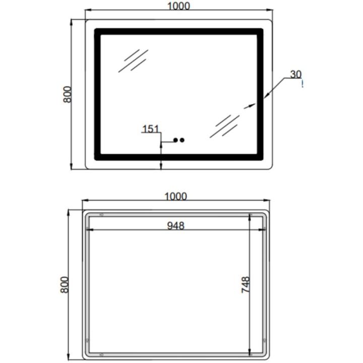 Фото Дзеркало Lidz Kubis (KU2) з LED-підсвічуванням та антизапітнінням 1000х800 (48450)  - Магазин MASMART