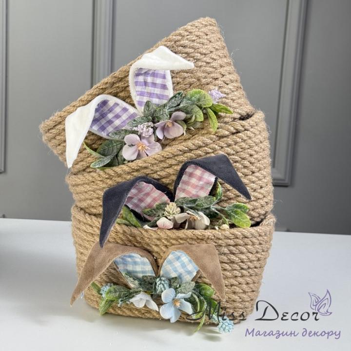 Фото Кашпо овальне з джгута з вушками 23 см (колір в асортименті)  - Магазин MASMART