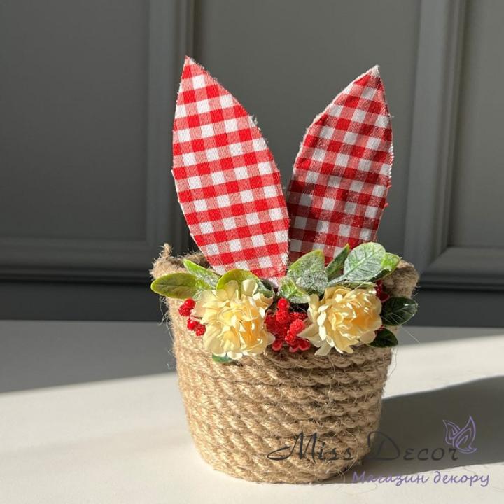 Фото Кашпо кругле з джгута з вушками 12 см (колір в асортименті)  - Магазин MASMART