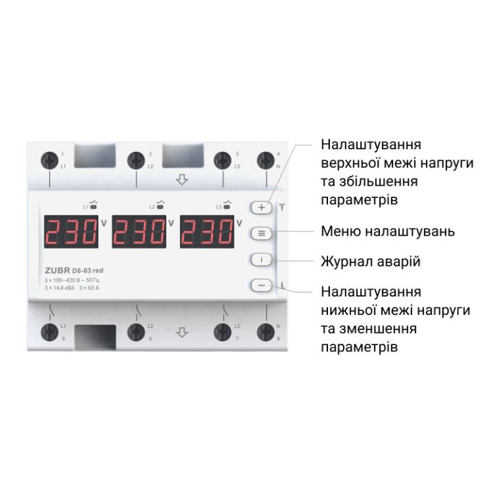 Фото Реле напруги ZUBR D6-63 63A red  - Магазин MASMART