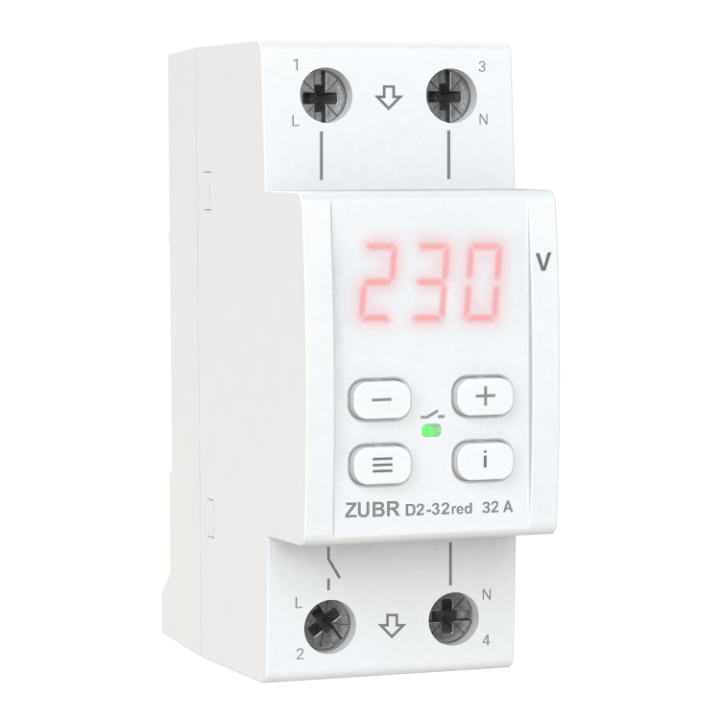 Фото Реле напряжения однофазное ZUBR D2-32 32А red - Магазин MASMART