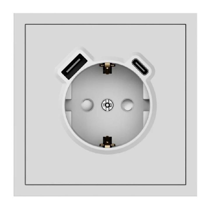 Фото Механізм розетки із заземленням 16А із USB-A 18W та Type-C 20W Ardero Soft ER123USB-W білий - Магазин MASMART