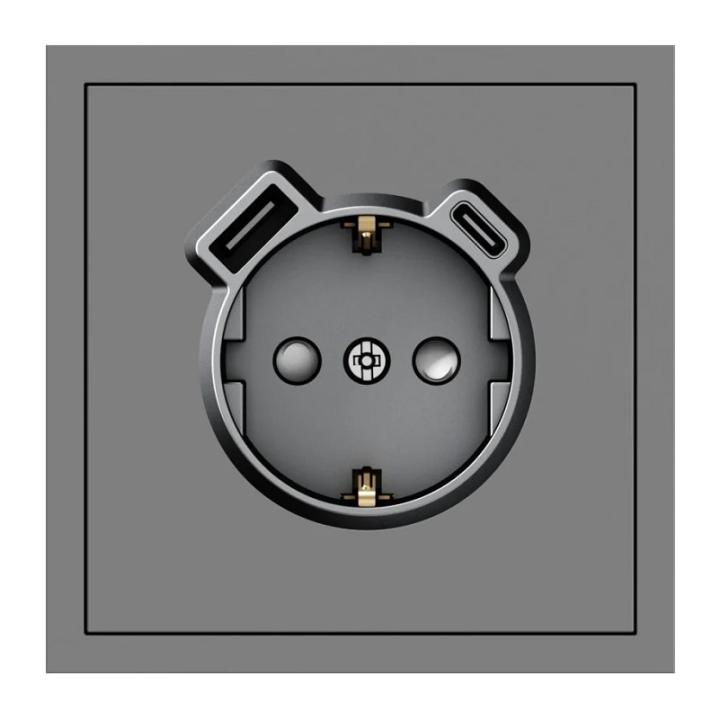 Фото Механізм розетки із заземленням 16А із USB-A 18W та Type-C 20W Ardero Soft ER123USB-G сірий - Магазин MASMART
