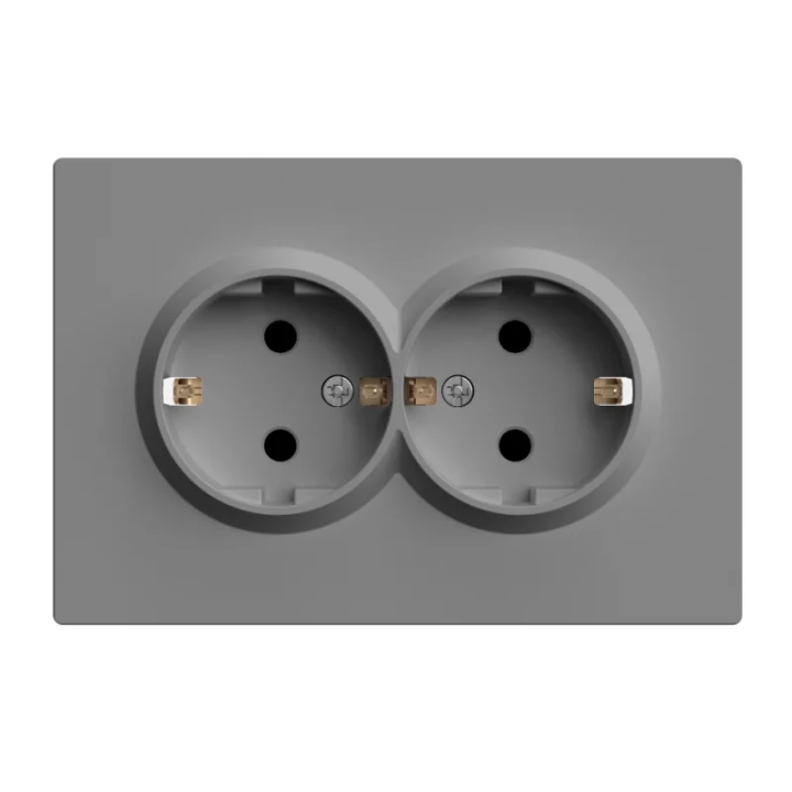Фото Механізм подвійної розетки із заземленням 16А Ardero Soft ER122-G сірий - Магазин MASMART